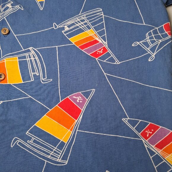 Vintage 1990s Hobie Cat Sailboat Shirt M Blue Rainbow Sail Sailing Beach Party - Picture 8 of 16